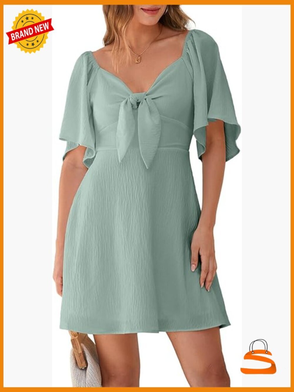 Deep V Neck Bow Tie Ruffle Mini Dress Casual Flowy A-Line